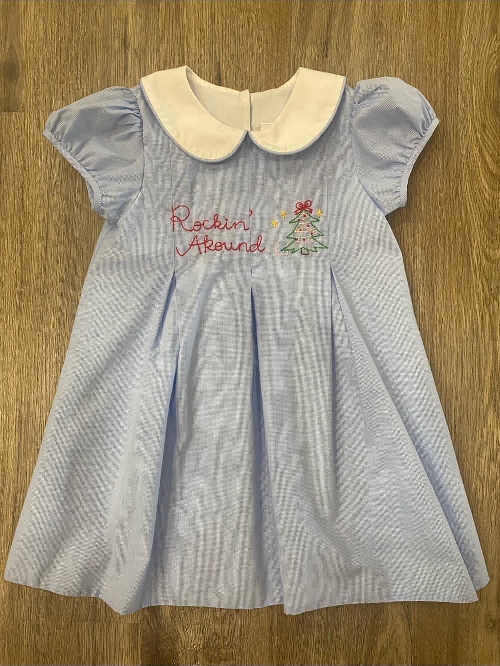 Light Blue Peter Pan Collar Holiday Embroidered Dress for Girls